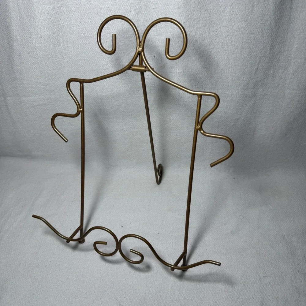 Vintage Gold Wire Scroll Display Easel Folding Metal Plate Picture Stand 9in‎